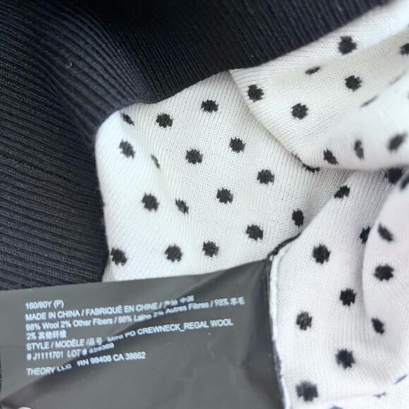 Theory Mini Polka Dot Black Ecru Crewneck Regal Wool Sweater size P - Picture 5 of 7